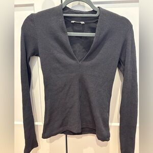 Zara Gray V-Neck Ribbed Women's Top